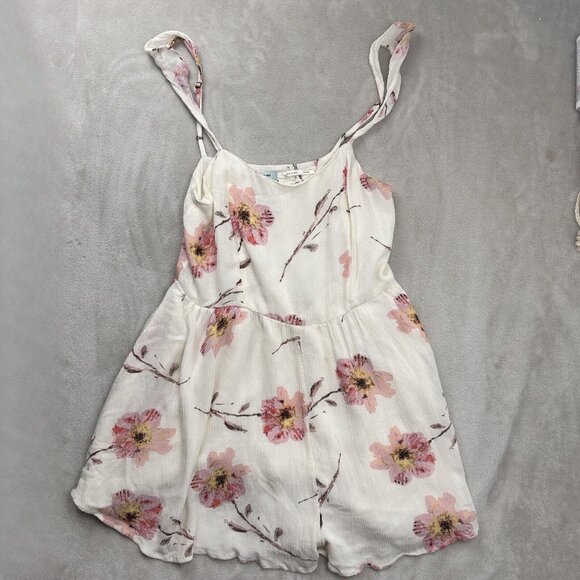 Urban Outfitters KIMCHI BLUE Women Small White Cream Pink Romper Flowy Strapless - Picture 1 of 10